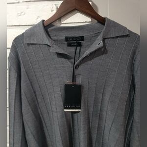 Bartolini Gray Men's Polo Shirt 100% Merino Wool